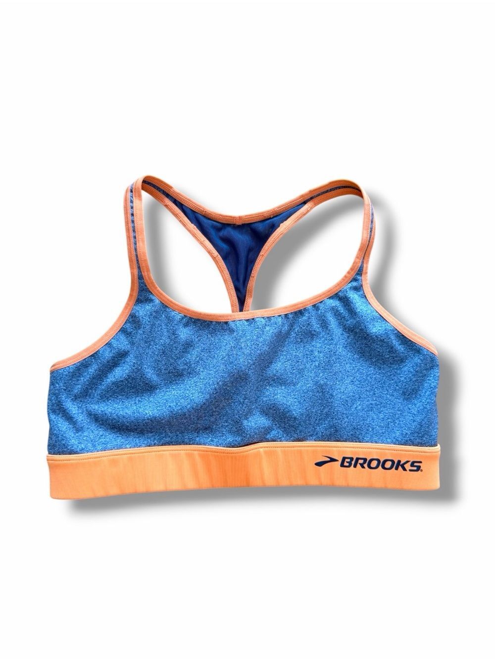 Brooks Grey Orange Racerback Sports Bra Gym Workout Athleisure Yoga Size L